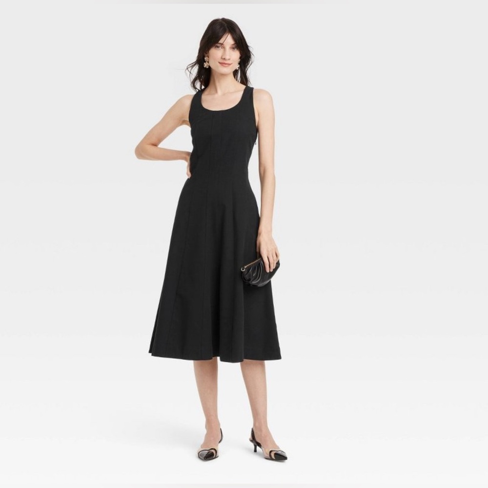 NWT Women's Corset Midi A-Line Dress A New Day Black Size 4 Lightweight Canvas